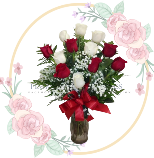 FLORERO Florero 12 Rosas Bicolor