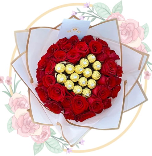 RAMOS (1) Ramo Buchón de Rosas con Bombones