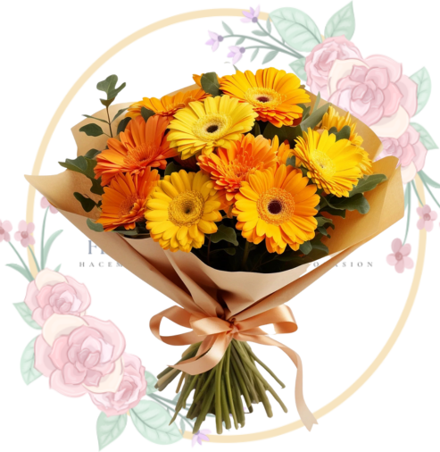 RAMOS (13) Ramo de 10 Gerberas Amarillas y Naranjos