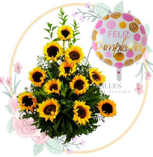 RAMOS (21) Arreglos 12 Girasoles y Globo Metalizado