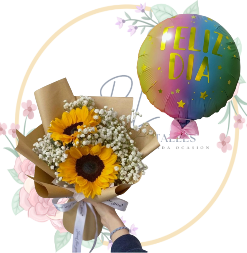 RAMOS (24) Ramo de 2 Girasoles y Globo Metalizado