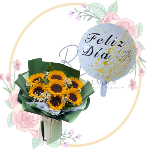 RAMOS (28) Ramo de 8 Girasoles y Globo