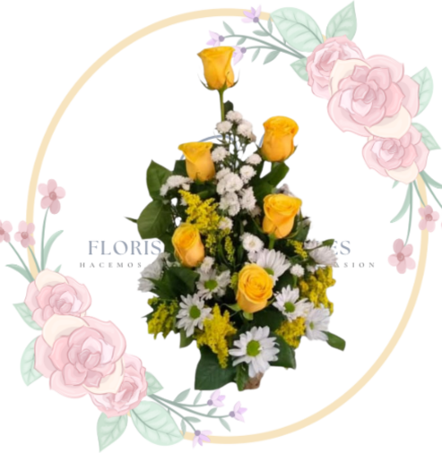 FUNEBRE (16) Arreglo De 6 Rosas Amarillas