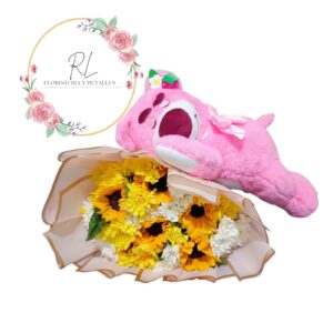 Ramo premium girasoles con peluche de 45 cm