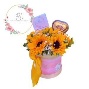 BOX 6 girasoles con bombon, follaje e iluminación