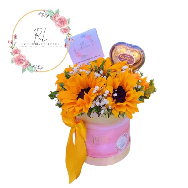 BOX 6 girasoles con bombon, follaje e iluminación