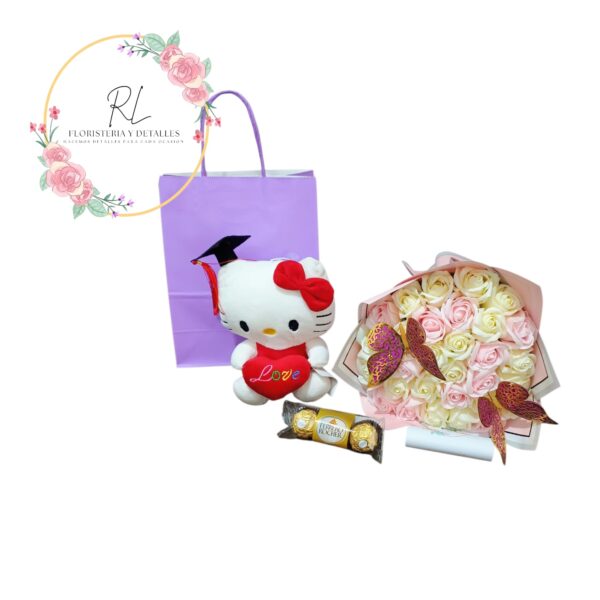 Ramo 30 rosas eternas con peluche y bombon x3