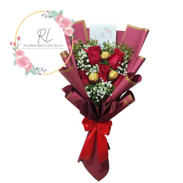 RAMO 5 ROSAS Y 3 BOMBONES FERRERO