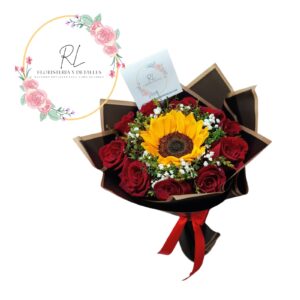 RAMO 10 ROSAS 1 GIRASOL