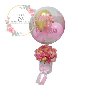 BOX PRINCESS 24 ROSAS HERMOSAS Y 8 BOMBONES FERREROS