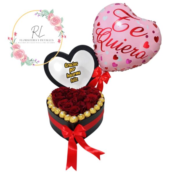 BOX CORAZON DE BOMBONES Y ROSAS