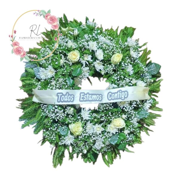 Corona funebre con cinta
