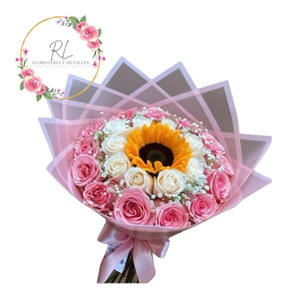 WhatsApp Image 2026-09-07 at 19.45.24 (2) RAMO DULCE ENCANTO DE 25 ROSAS, 1 GIRASOL EN DOS TONOS PASTELES