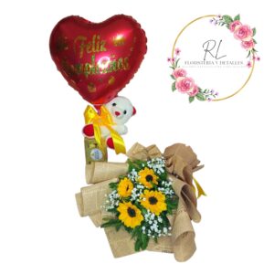 RL pack ramo 4 girasoles, peluche y bombones ferrero x8 con globo