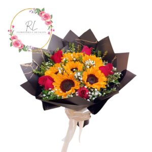 Ramo de 6 girasoles y 5 rosas
